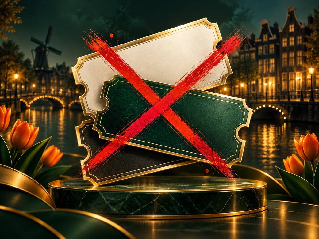 Crossed-out coupon forms on deep emerald background with gold accents, illustrating invalid or false bonus codes concept