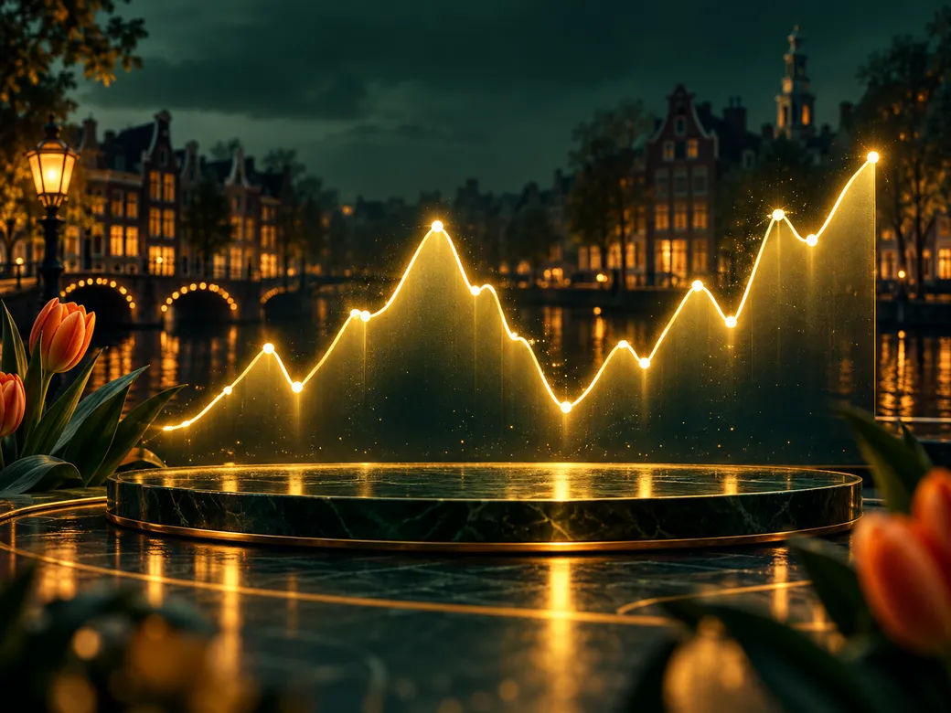 Elegant glowing line graph illustrating casino game volatility concept on deep emerald background with gold highlights